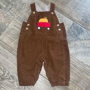 Little Boys Embroidered Brown Corduroy Pumpkin Overalls